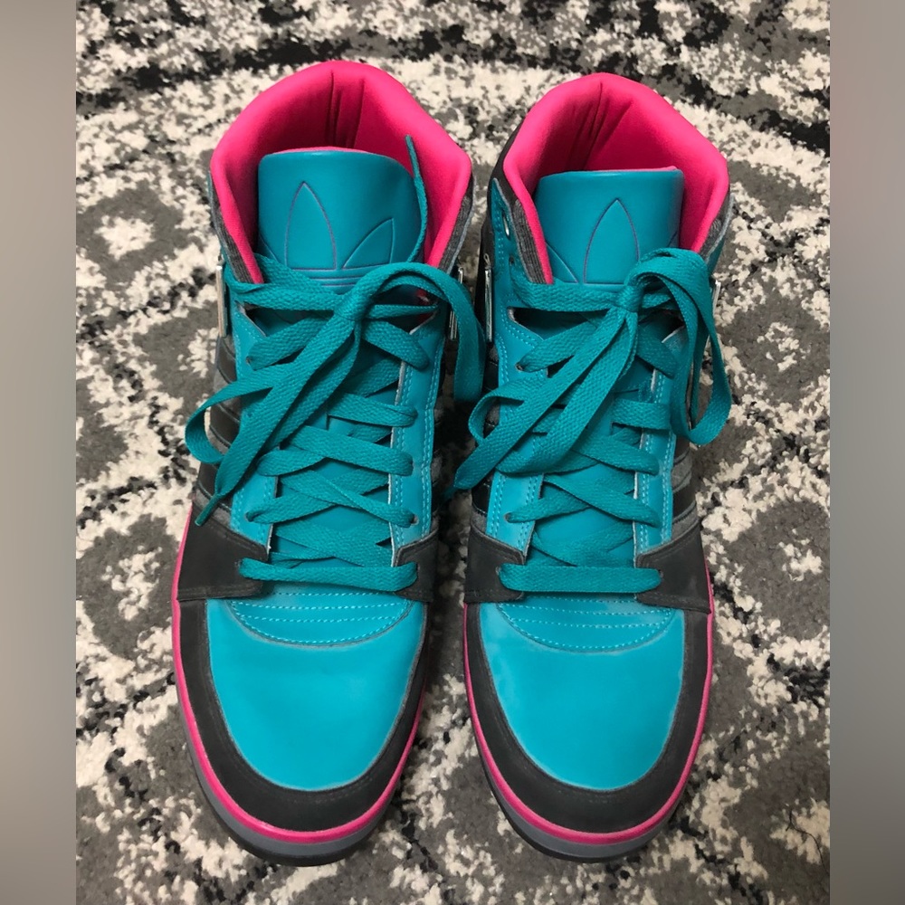 Pink Blue Adidas High Top Men’s Size 12 Shoes